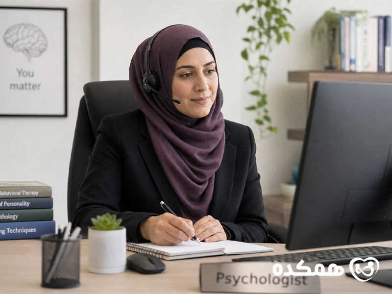 مشاور روانشناس در حال ویزیت تصویری بیمار
