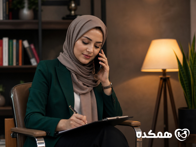 روانشناس در حال ویزیت مراجعه کننده تلفنی