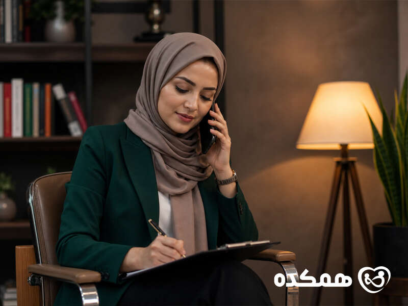 مشاور در حال برگزاری جلسه تلفنی با مراجعه کننده